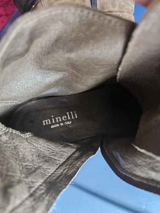 Minelli Italy Studded Leather Suede Ankle Boots With Buckle Dark Taupe Size 39 - Picture 11 of 11
